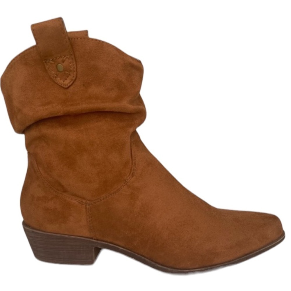 JustFab Cognac Western Cowboy Boot Low Slouchy
